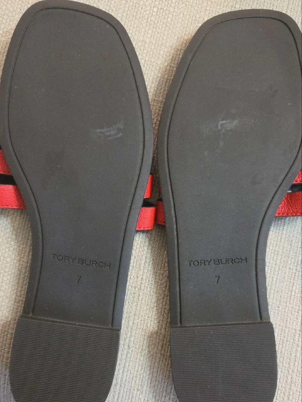 Tory Burch Red Strappy Leather Slide Sandals with Cocoa Footbed